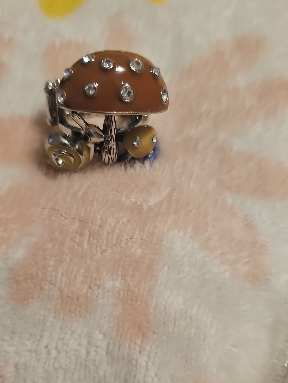 paparazzi Brown Enamel Mushroom Ring with Crystal Accents